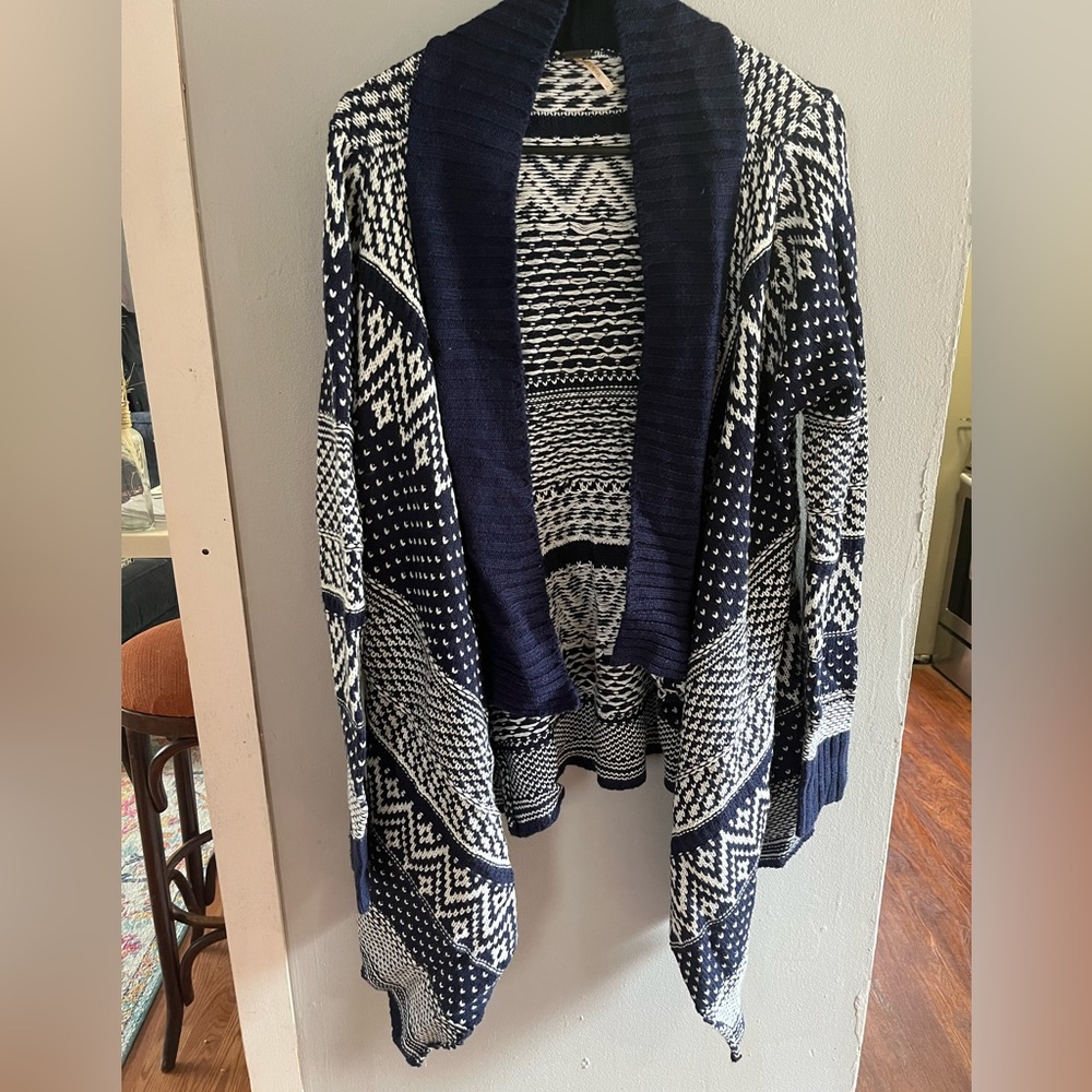 Blue and white cardigan